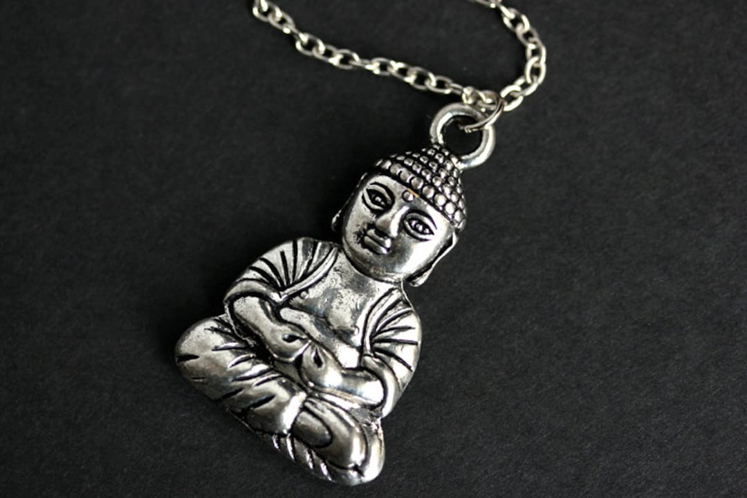 Buddha Necklace. Asian Buddha Charm Necklace. Buddhist Necklace. Silver