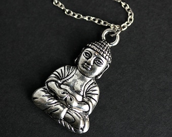 Buddha Necklace. Asian Buddha Charm Necklace. Buddhist Necklace. Silver Necklace. Buddha Jewelry. Handmade Necklace.