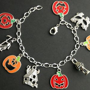 Pumpkin Bracelet. Halloween Bracelet v2. Jack o'Lantern Bracelet. Silver Bracelet. Halloween Jewelry. Charm Bracelet. Samhain Bracelet. image 3