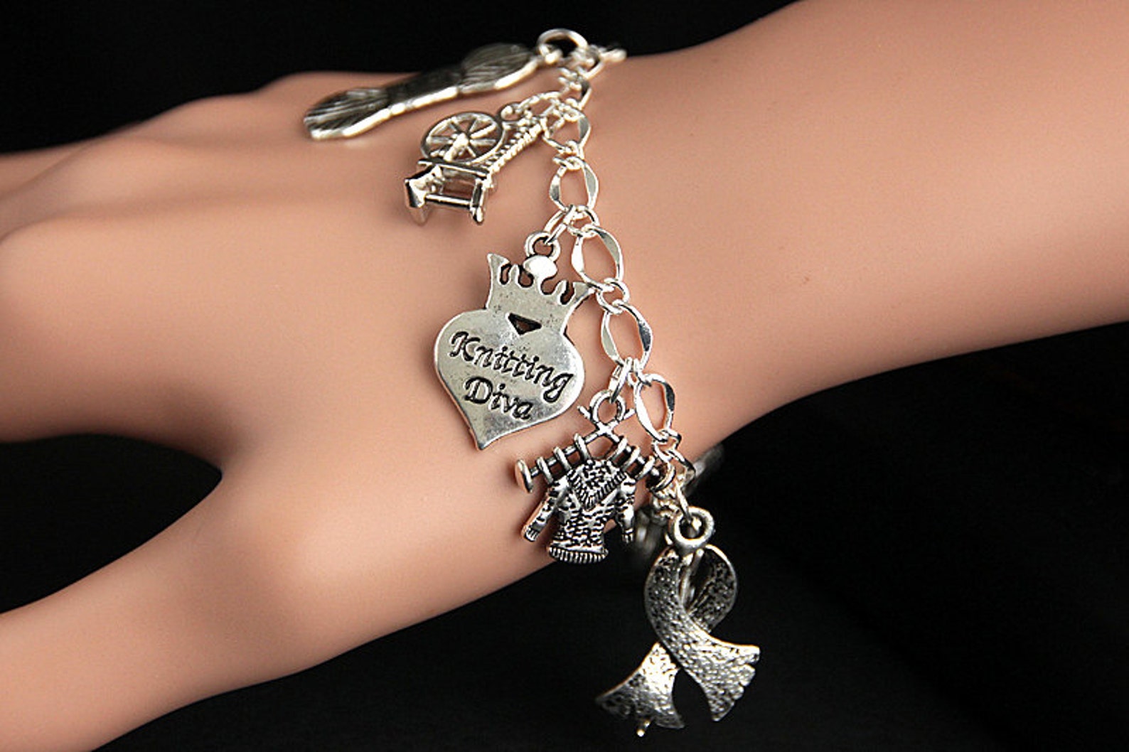 Knitting Bracelet. Knitting Charm Bracelet. Craft Bracelet. Etsy