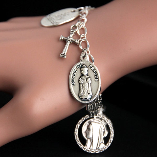 Infant of Prague Bracelet. Catholic Bracelet. Charm Bracelet. Christian Jewelry. Religious Bracelet. Handmade Jewelry.