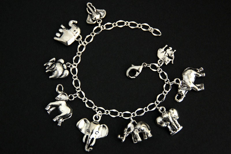 CZ Elephant Charm Link Bracelet – Yellow Gold Plated – Cubic Zirconia – Women's Party Jewelry