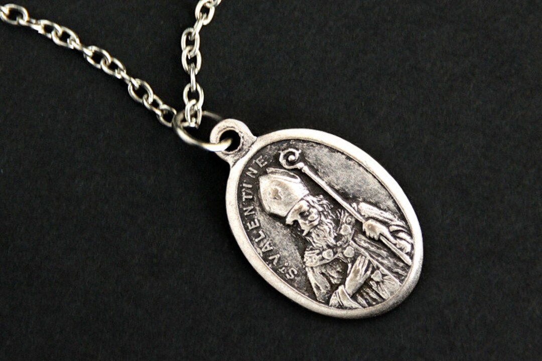 Saint Valentine Necklace. Christian Necklace. St Valentine Medal 