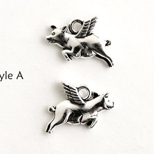 Flying Pig Charm. When Pigs Fly Charm. Add-On Charm for Bracelet Charm or Necklace Charm. Silver Plated Charm. image 3