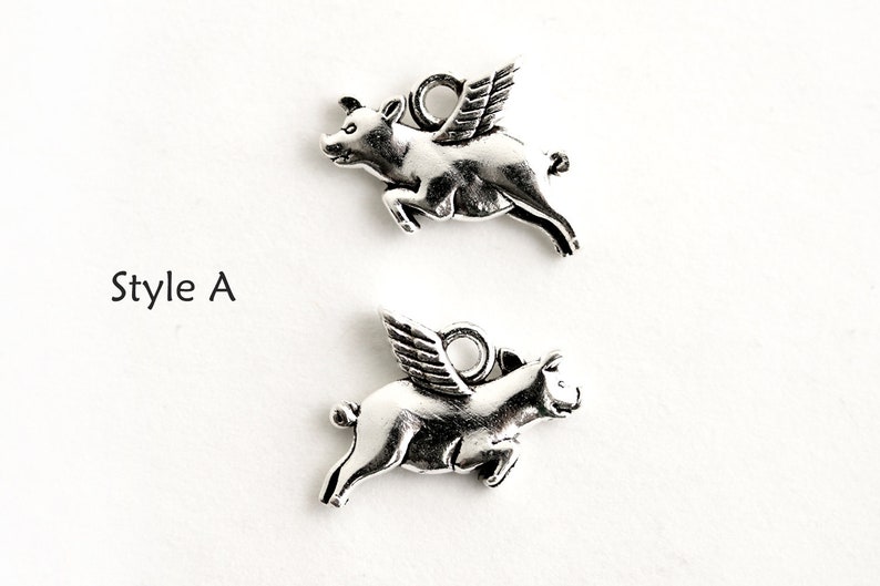 Flying Pig Charm. When Pigs Fly Charm. Add-On Charm for Bracelet Charm or Necklace Charm. Silver Plated Charm. image 3