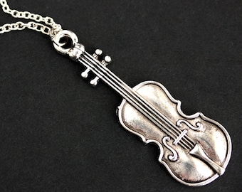 Cello Necklace. Violin Necklace. Classical Music Charm Necklace. Viola Necklace. Silver Necklace. Music Jewelry. Handmade Necklace.