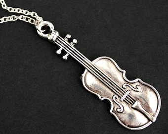 Collier violoncelle. Collier violon. Collier à breloques musique classique. Collier alto. Collier en argent. Bijoux musicaux. Collier fait main.