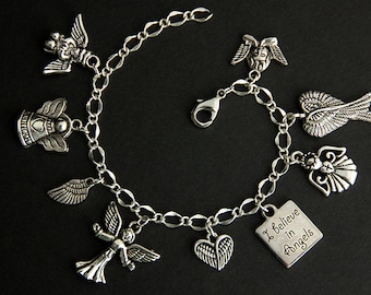 Angel Bracelet.  Believe in Angels Charm Bracelet. Christian Bracelet. Angel Jewelry. Silver Bracelet. Handmade Jewelry.