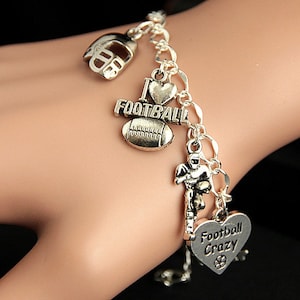 Football Bracelet. Football Charm Bracelet. Football Lover Sports Bracelet. Silver Bracelet. Sports Jewelry. Handmade Jewelry image 1
