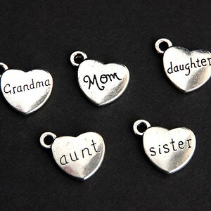 Sister Charm. Heart Charm. Add-On Charm for Charm Bracelets. Silver Plated Charm. image 2