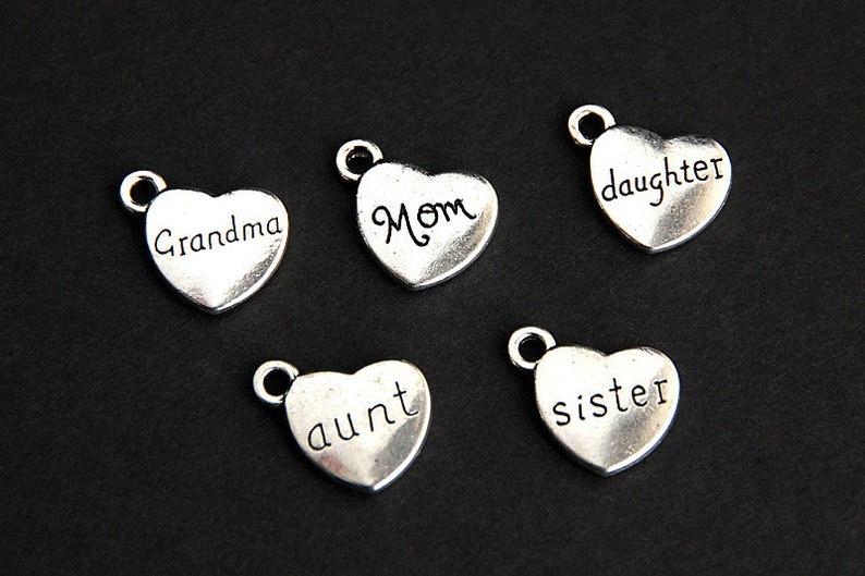 Sister Charm. Heart Charm. Add-On Charm for Charm Bracelets. Silver Plated Charm. image 2