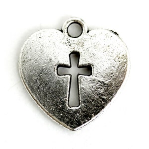 Heart Cross Charm.  Cross Heart Charm. Add-On Charm for Bracelet Charm or Necklace Charm. Christian Charm. Silver Plated Charm. 17mm x 16mm