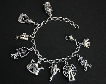 Carnival Bracelet. Amusement Park Charm Bracelet. Circus Bracelet. Clown Bracelet. Silver Bracelet. Handmade Bracelet.