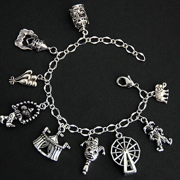 Carnival Bracelet. Amusement Park Charm Bracelet. Circus Bracelet. Clown Bracelet. Silver Bracelet. Handmade Bracelet.