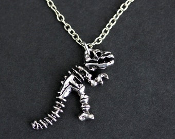 Dinosaur Necklace. Archeology Necklace. Dinosaur Bones Charm Necklace. TRex Skeleton Necklace. Silver Necklace. Handmade Necklace.