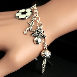 Soccer Bracelet. Soccer Charm Bracelet. Soccer Lover Sports Bracelet. Silver Bracelet. Sports Jewelry. Handmade Jewelry.