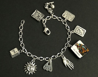 Tarot Card Bracelet. Strength Charm Bracelet. Divination Bracelet. Silver Bracelet. La Forza Bracelet. Tarot Jewelry. Metaphysical Jewelry.