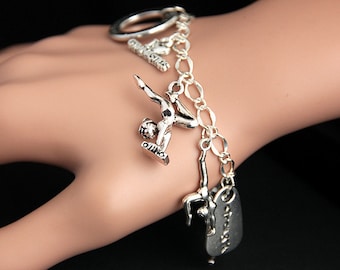 Gymnastics Bracelet. Gymnast Charm Bracelet. Gymnastics Lover Sports Bracelet. Silver Bracelet. Sports Jewelry. Handmade Jewelry.