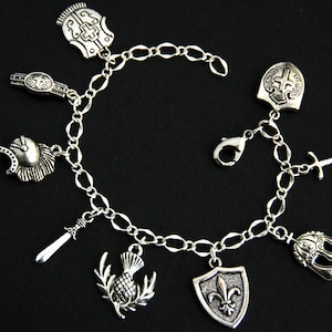 Renaissance Bracelet. Crusades Charm Bracelet. Ren Faire Medieval Bracelet. Silver Bracelet. Historical Jewelry. Handmade Jewelry.
