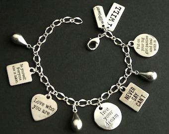 Willpower Bracelet. Encouragement Charm Bracelet. Determination Bracelet. Inner Strength Bracelet. Silver Bracelet. Handmade Bracelet.