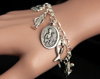 Saint Cecilia Bracelet. Christian Bracelet. St Cecilia Catholic Charm Bracelet. Christian Jewelry. Religious Bracelet. Handmade Jewelry.