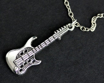 Guitar Necklace. Electric Guitar Charm Necklace. Rock and Roll Musician Neckace. Silver Necklace. Musician Jewelry. Handmade Necklace.
