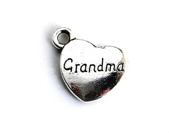 Grandma Charm. Heart Charm. Add-On Charm for Charm Bracelets. Silver Plated Charm.