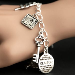 Real Estate Bracelet. Real Estate Agent Charm Bracelet. Realty Bracelet. Silver Bracelet. Handmade Jewelry.