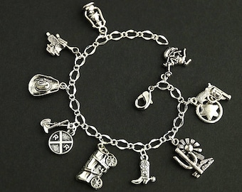 Western Bracelet. Wild West Bracelet. Charm Bracelet. Western Frontier Bracelet. Southwestern Jewelry. Silver Bracelet. Handmade Jewelry.