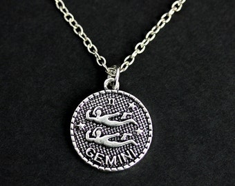 Gemini Necklace. Sun Sign Necklace. Gemini Charm Necklace. Silver Necklace. Horoscope Necklace. Zodiac Jewelry. Handmade Necklace.