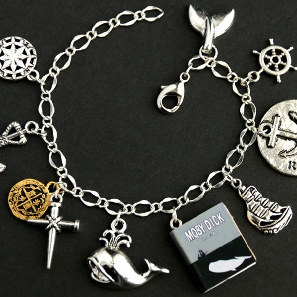 Moby Dick Bracelet. Herman Melville Charm Bracelet. Ahab and Ishmael Bracelet. Classic Book Bracelet.  Silver Bracelet. Handmade Jewelry.