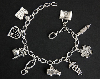 EMT Bracelet. Medical Technician Charm Bracelet. Emergency Medical Technician Bracelet. Medical Bracelet. Silver Bracelet. Handmade Jewelry.