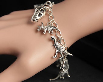 Dinosaur Bracelet. Paleontology Charm Bracelet. Dinosaur Lover Bracelet. Silver Bracelet. Archeology Jewelry. Handmade Jewelry.