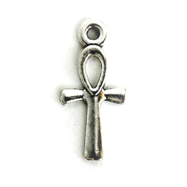 Small Ankh Charm. Add-On Charm for Bracelet Charm or Necklace Charm. Silver Plated Charm. 18mm x 8mm