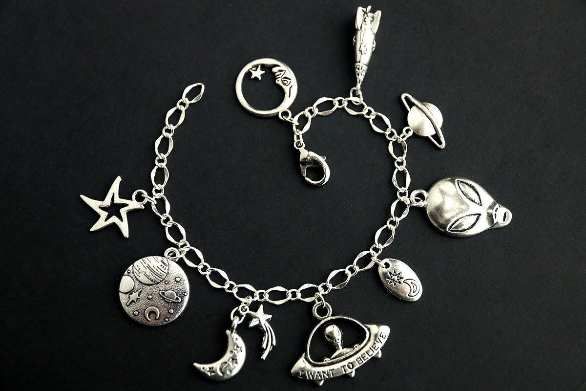 Alien Bracelet. Alien Charm Bracelet. UFO Bracelet. Silver Charm ...