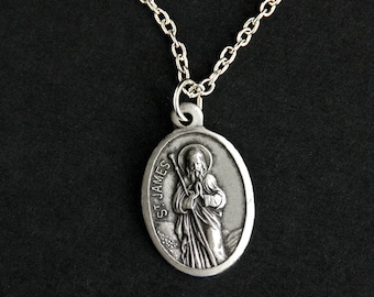 Saint James Necklace. Catholic Necklace. St James Medal Necklace. Patron Saint Necklace. Christian Jewelry. Religious Necklace.