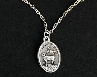 Agnus Dei Necklace. Catholic Necklace. Lamb of God Medal Necklace. Patron Saint Necklace. Catholic Jewelry. Religious Necklace.