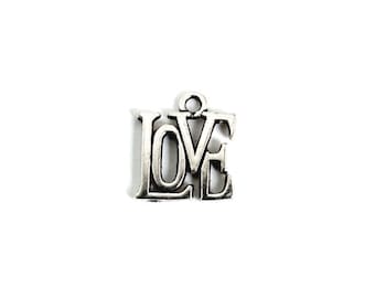 Love Charm.  Add-On Charm for Charm Bracelet or Necklace Charm. Silver Plated Charm. 15mm x 13mm