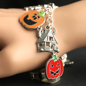 Pumpkin Bracelet. Halloween Bracelet v2. Jack o'Lantern Bracelet. Silver Bracelet. Halloween Jewelry. Charm Bracelet. Samhain Bracelet. image 2