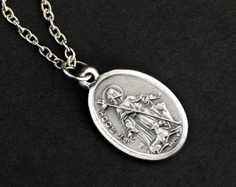 Saint Roch Necklace. Catholic Saint Necklace. St Roch Saint Medal Necklace. Patron Saint Necklace. Christian Jewelry. Religious Necklace.