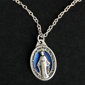 Blue Miraculous Necklace. Catholic Necklace. Miraculous Medal Necklace. Immaculate Conception Necklace. Holy Mother Mary Necklace.
