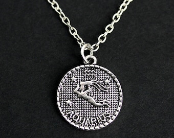 Aquarius Necklace. Zodiac Necklace. Aquarius Charm Necklace. Silver Necklace. Sun Sign Necklace. Horoscope Jewelry. Handmade Necklace.