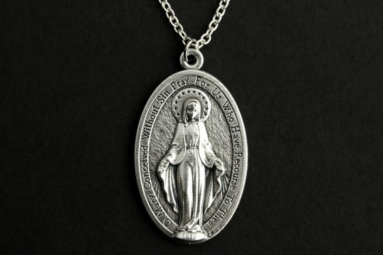 Large Miraculous Medal Necklace. Catholic Necklace. Miraculous Etsy