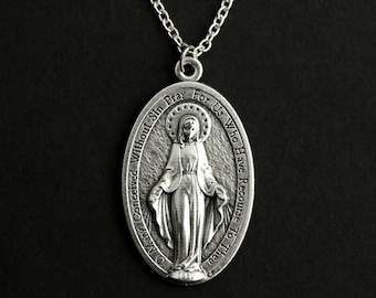 Large Miraculous Medal Necklace. Catholic Necklace. Miraculous Medal Necklace. Catholic Necklace. Religious Necklace.