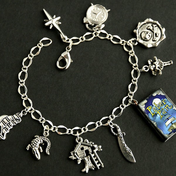 Peter Pan Bracelet.  Peter Pan Charm Bracelet. Storybook Bracelet. J M Barrie Childrens Story Bracelet. Silver Bracelet. Handmade Jewelry.