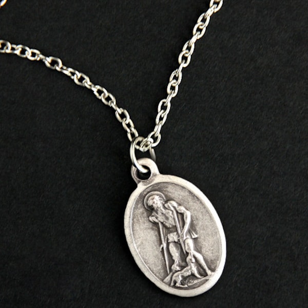 Saint Lazarus Necklace. Christian Necklace. St Lazarus Medal Necklace. Patron Saint Necklace. Catholic Jewelry. Religious Necklace.