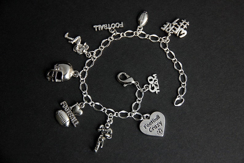 Football Bracelet. Football Charm Bracelet. Football Lover Sports Bracelet. Silver Bracelet. Sports Jewelry. Handmade Jewelry image 4