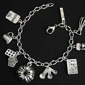 Baking Bracelet. Baking Charm Bracelet. Baker Bracelet. Silver Bracelet. Pastry Chef Jewelry. Handmade Jewelry. image 4
