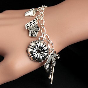 Baking Bracelet. Baking Charm Bracelet. Baker Bracelet. Silver Bracelet. Pastry Chef Jewelry. Handmade Jewelry. image 2