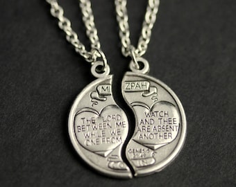 Mizpah Necklace. Couples Necklace. Mizpah Medal Necklace. His and Hers Necklace. Genesis 31:49 Charm Necklace. Christian Jewelry.